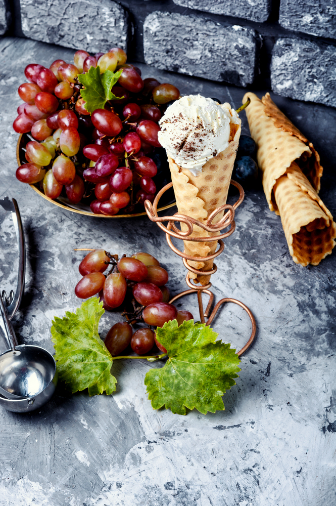 Ice cream cone vanilla and grape flavor. Grape flavored ice cream