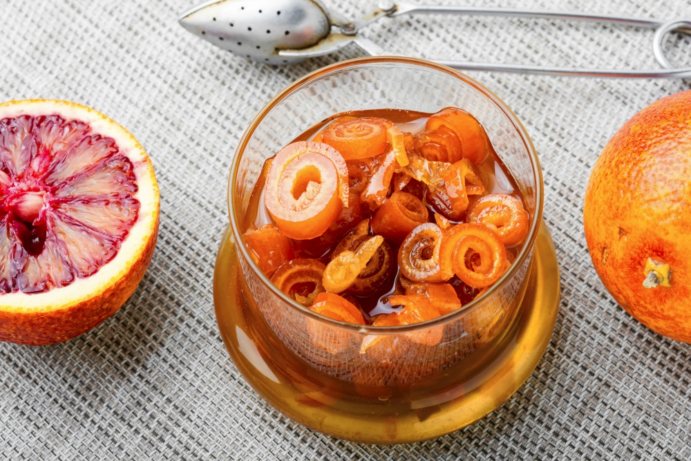 Jar of delicious orange jam.Fruit marmalade or fruit jam.Orange confiture in a jars. Orange fruit jam in stylish glass jar