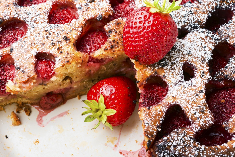 Delicious homemade pie with strawberries.Summer fruit dessert.. Baked strawberry tart pie