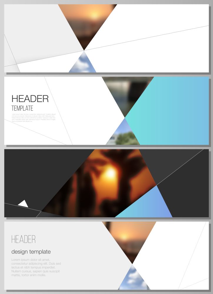 The minimalistic vector illustration of the editable layout of headers, banner design templates. Creative modern background with blue triangles and triangular shapes. Simple design decoration. The minimalistic vector illustration of the editable layout of headers, banner design templates. Creative modern background with blue triangles and triangular shapes. Simple design decoration.