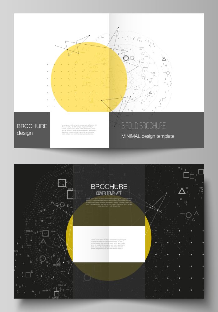 Vector layout of two A4 format cover mockups design templates for bifold brochure, magazine, flyer, report. Science or technology 3d background with dynamic particles. Chemistry and science concept.. Vector layout of two A4 format modern cover mockups design templates for bifold brochure, flyer, booklet. Science or technology 3d background with dynamic particles. Chemistry and science concept.
