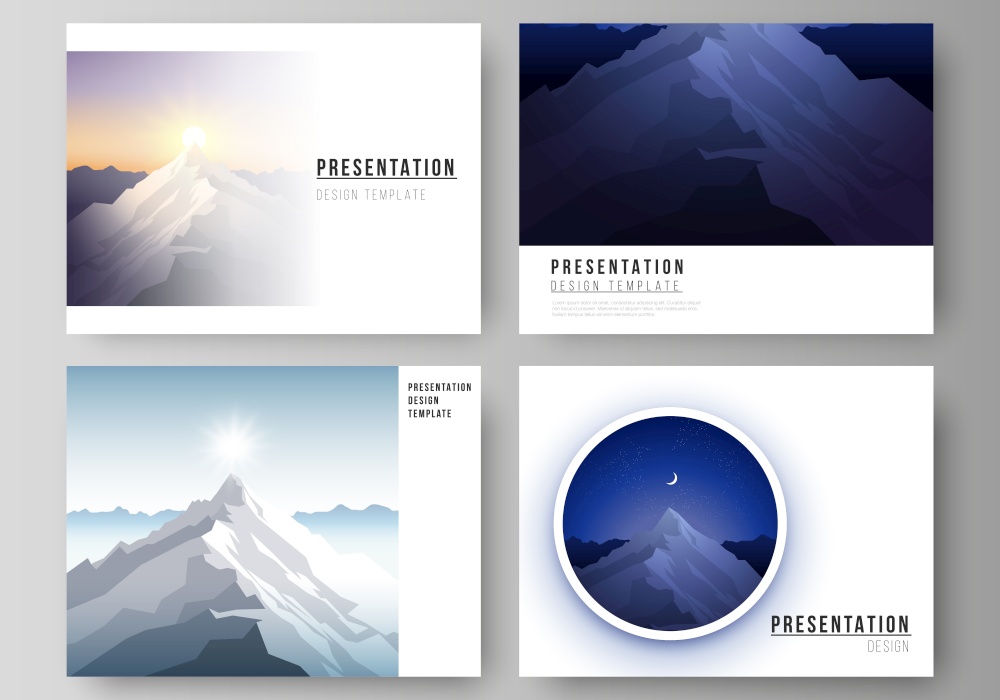 The minimalistic abstract vector illustration layout of the presentation slides design business templates. Mountain illustration, outdoor adventure. Travel concept background. Flat design vector. The minimalistic abstract vector illustration layout of the presentation slides design business templates. Mountain illustration, outdoor adventure. Travel concept background. Flat design vector.