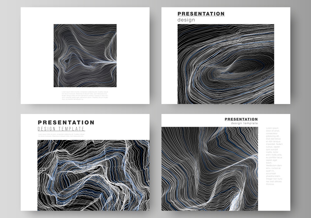The minimalistic abstract vector illustration of the editable layout of the presentation slides design business templates. Smooth smoke wave, hi-tech concept black color techno background. The minimalistic abstract vector illustration of the editable layout of the presentation slides design business templates. Smooth smoke wave, hi-tech concept black color techno background.