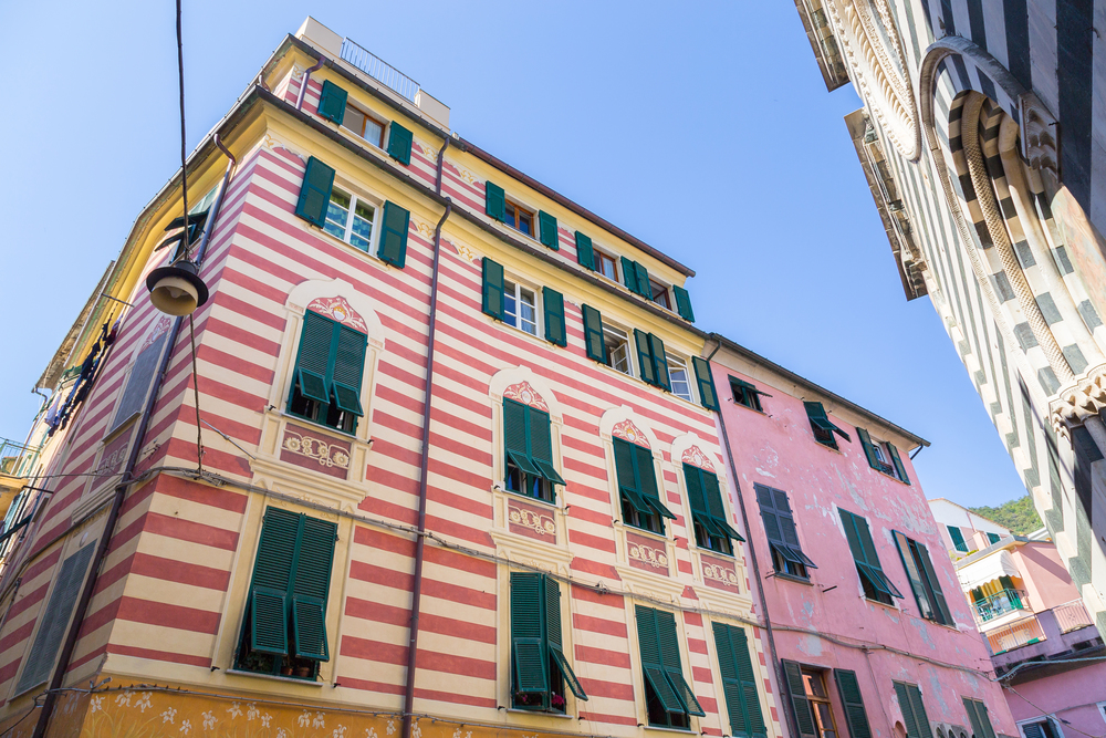 House facades Monterosso Cinque Terre Liguria Italy.. House facades Monterosso Cinque Terre Liguria Italy
