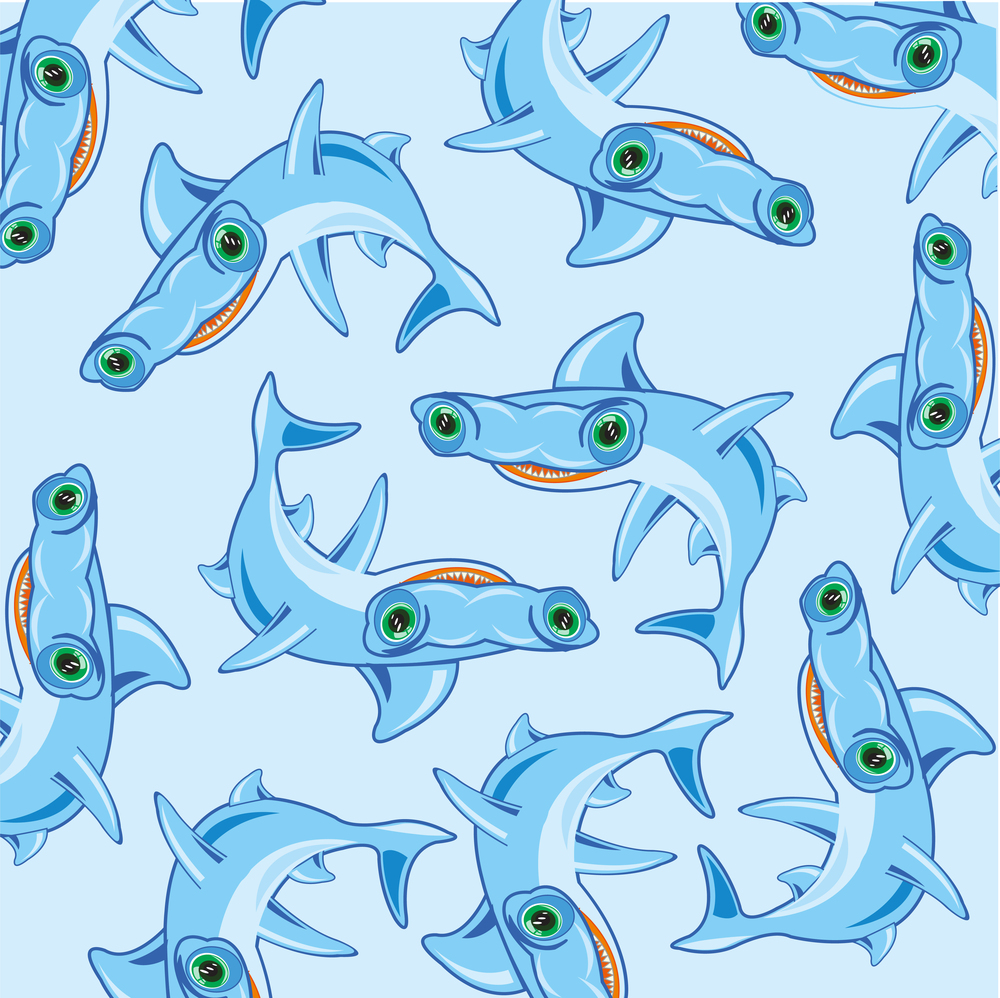 Fish hammer decorative pattern on turn blue background. Sea animal fish hammer pattern on turn blue background