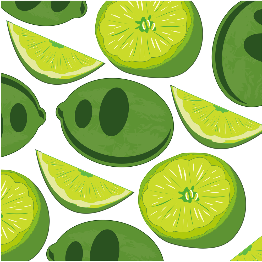 Vector illustration of the decorative pattern of the tropical fruit lime. Fruit lime pattern on white background is insulated