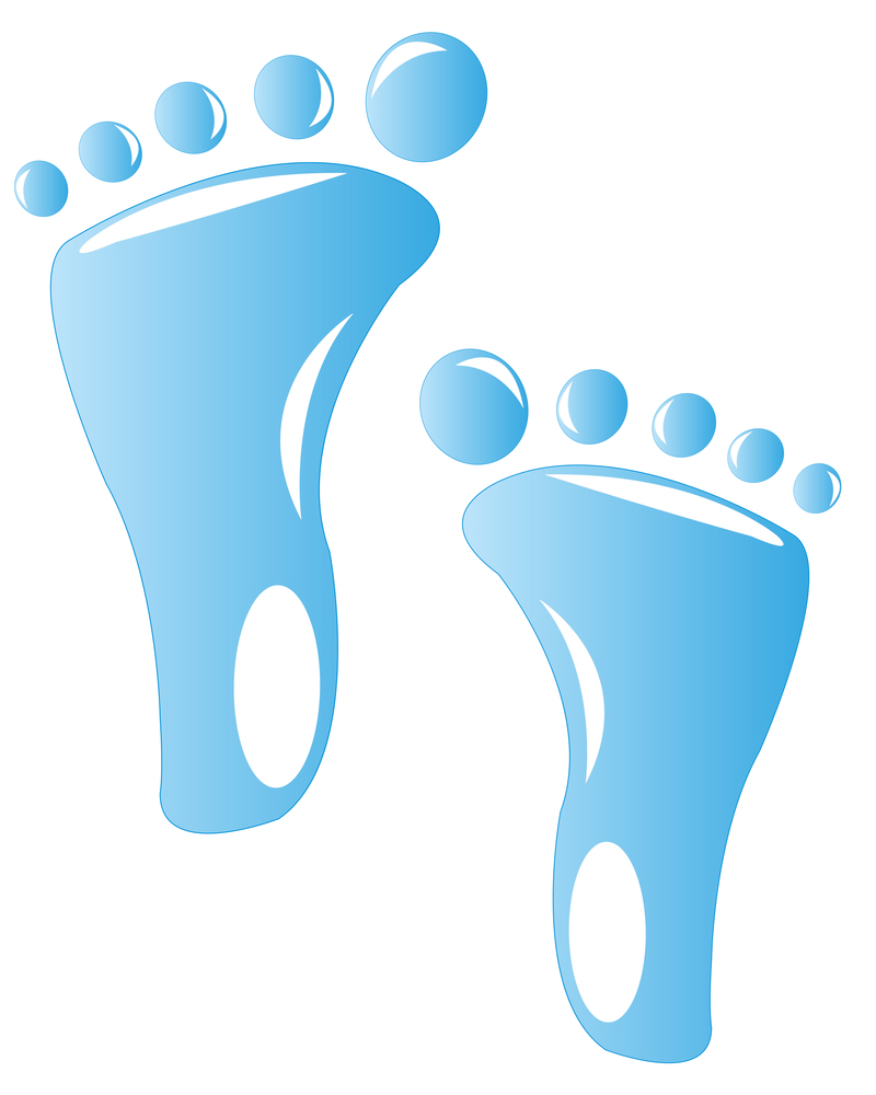 Vector illustration of the trace of the nacked leg of the person from drop of water on white background. Traces of the person from drop of water