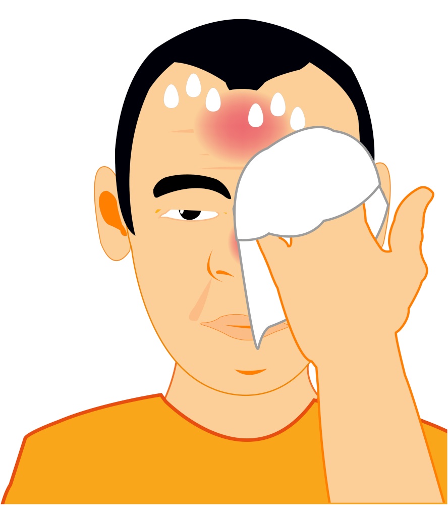 Sick man with charge on white background is insulated. Vector illustration of the man by sick flu