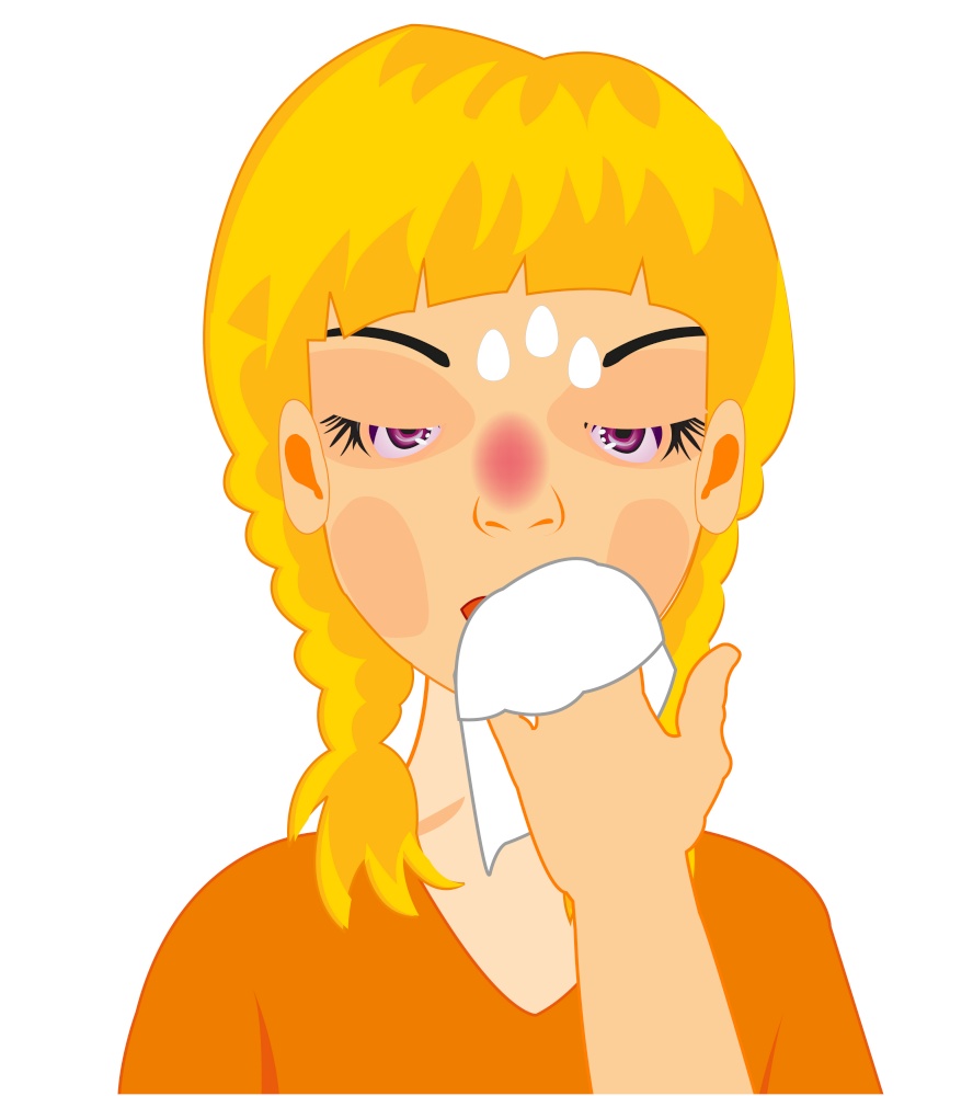 Making look younger girl is ill on white background is insulated. Vector illustration of the girl by sick flu