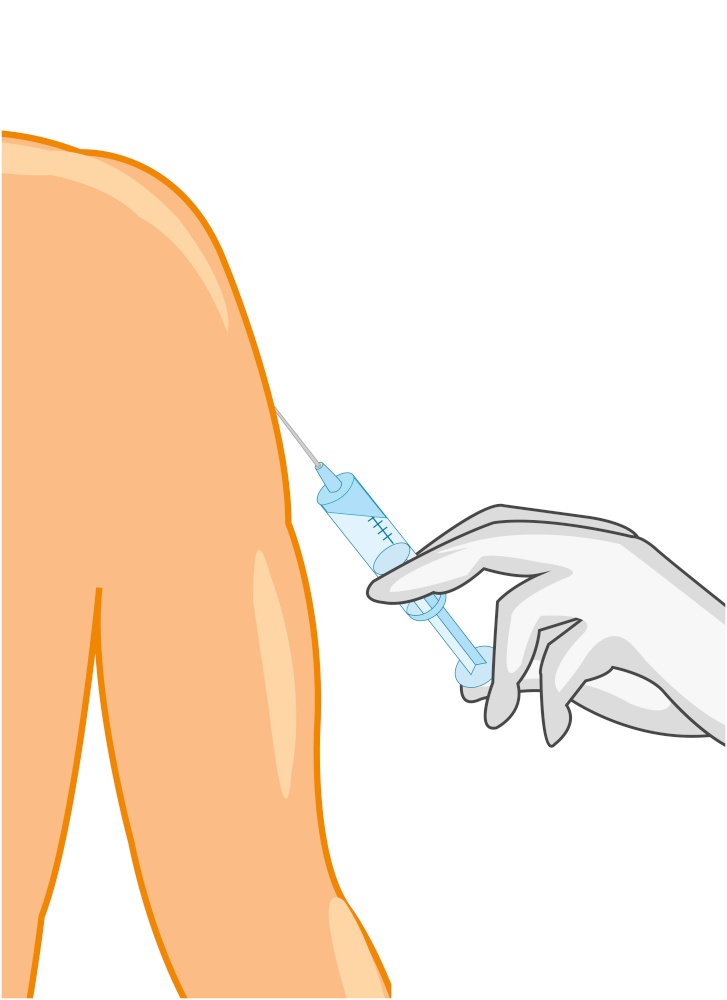 Injection in hand on white background is insulated. Prick syringe in hand of the person
