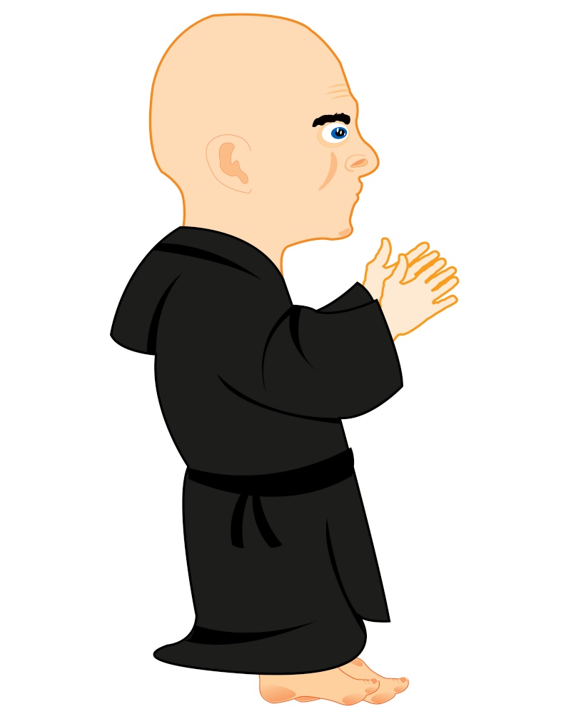Vector illustration of the cartoon of the monk praying god. Monk on prayer on white background is insulated