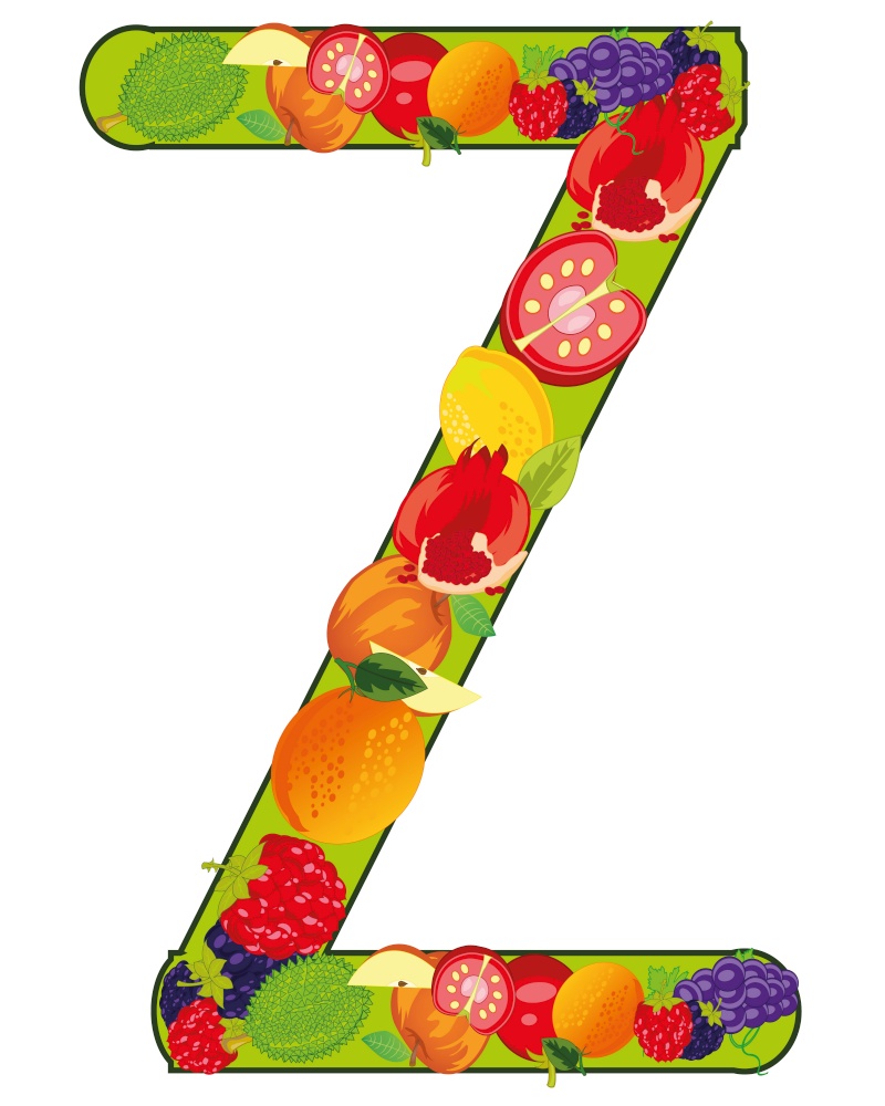 Vector illustration of the decorative letter Z english of the alphabet on white background is insulated. Decorative letter Z fruit on white background is insulated