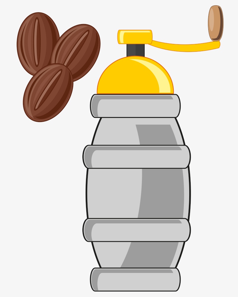 Vector illustration grain coffee and manual coffee grinder. Manual coffee grinder on white background is insulated