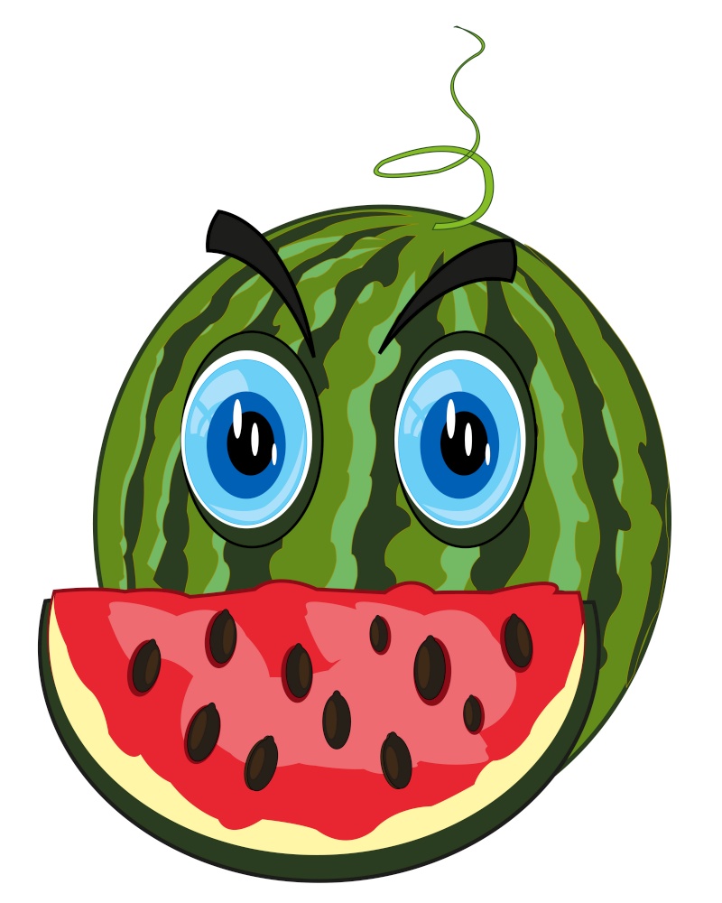 Berry watermelon cartoon on white background is insulated. Cartoon of the ripe fruit watermelon with eye