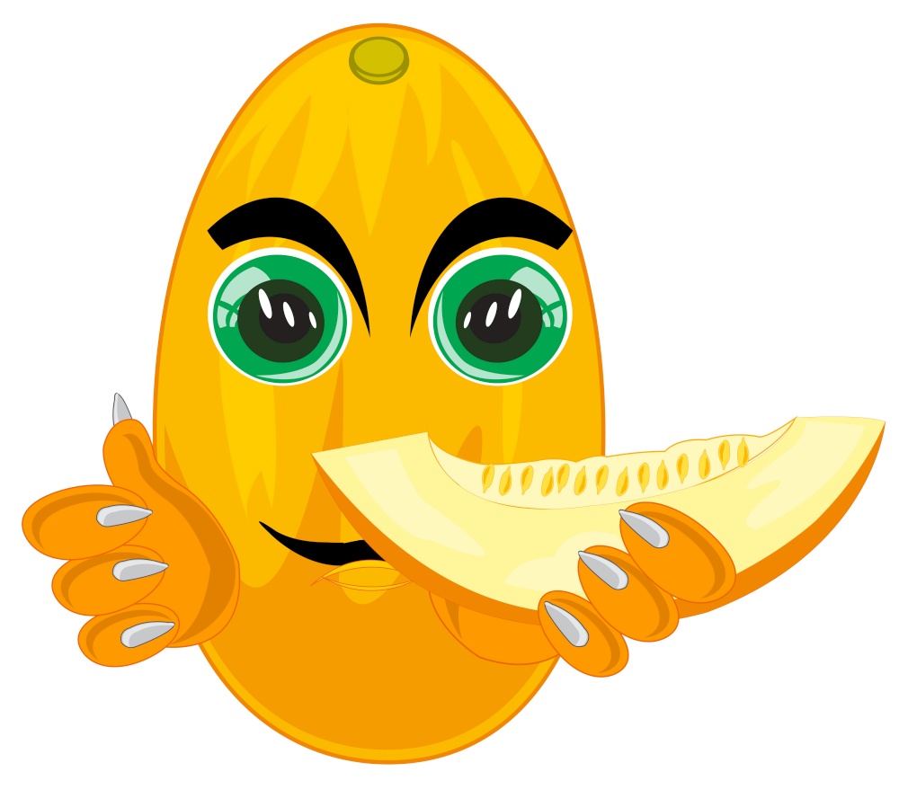 Cartoon of the ripe vegetable melon on white background is insulated. Comic illustration of the cartoon of the alive vegetable ripe melon