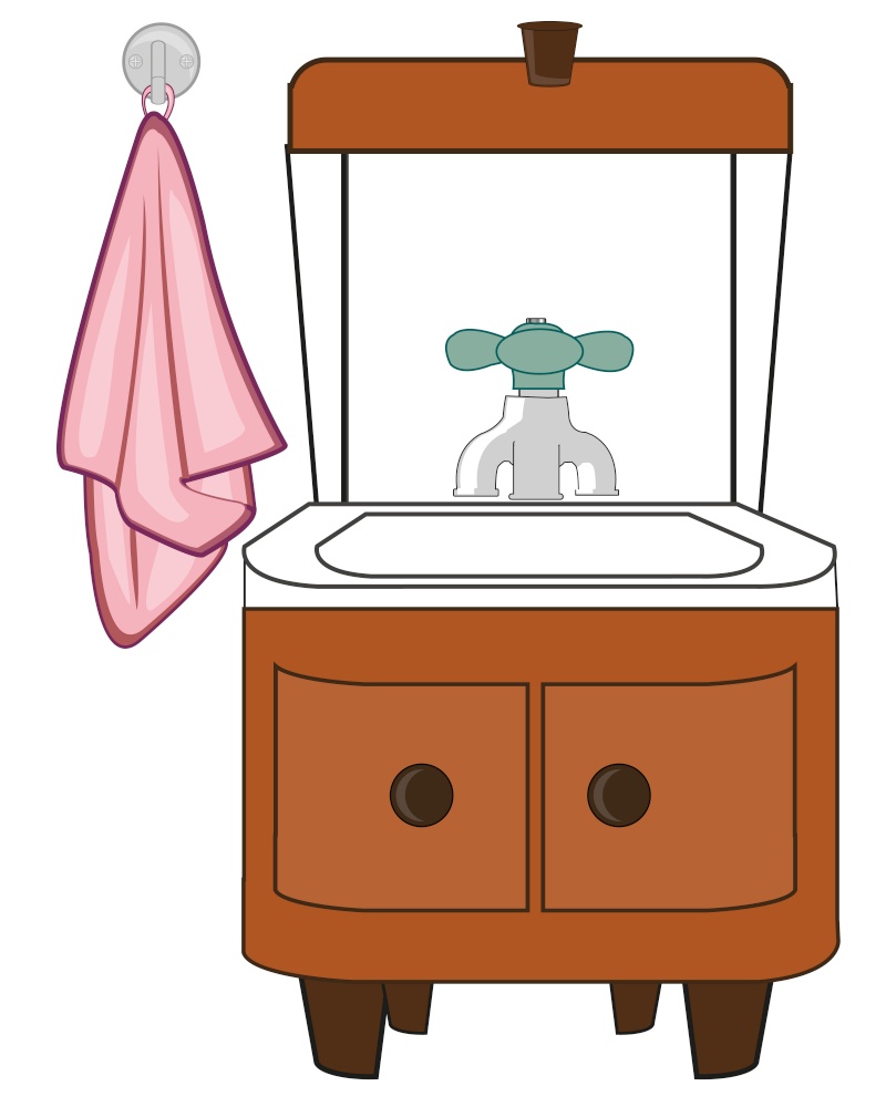 Vector illustration of the old-time washstand mi towel. Washstand and towel on white background is insulated