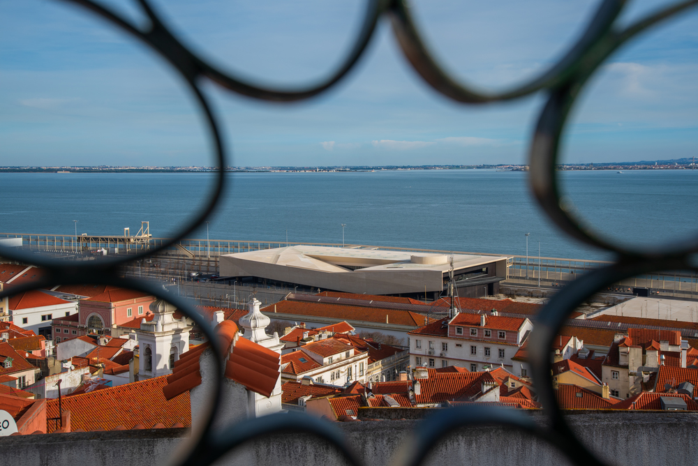 View of Tejo river Santa Luzia viewpoint in Lisbon