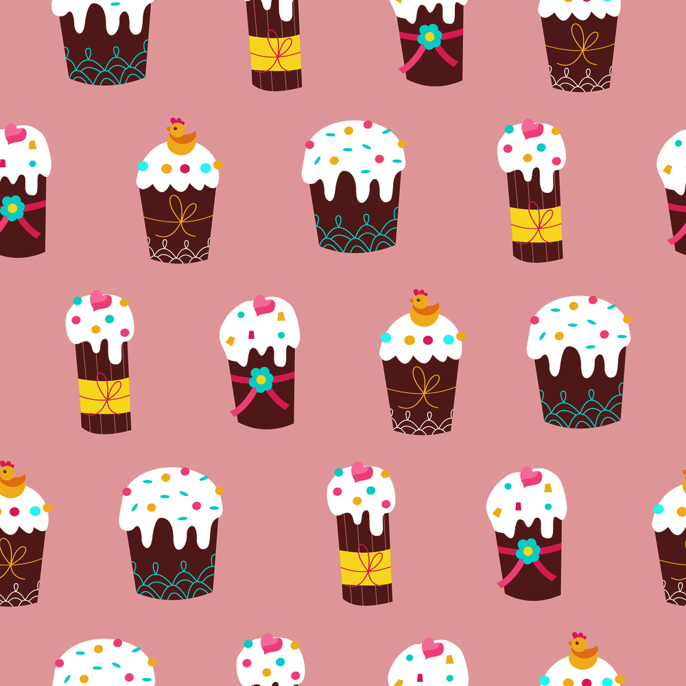 Seamless pattern for Easter. Nice cakes. Vector illustration.