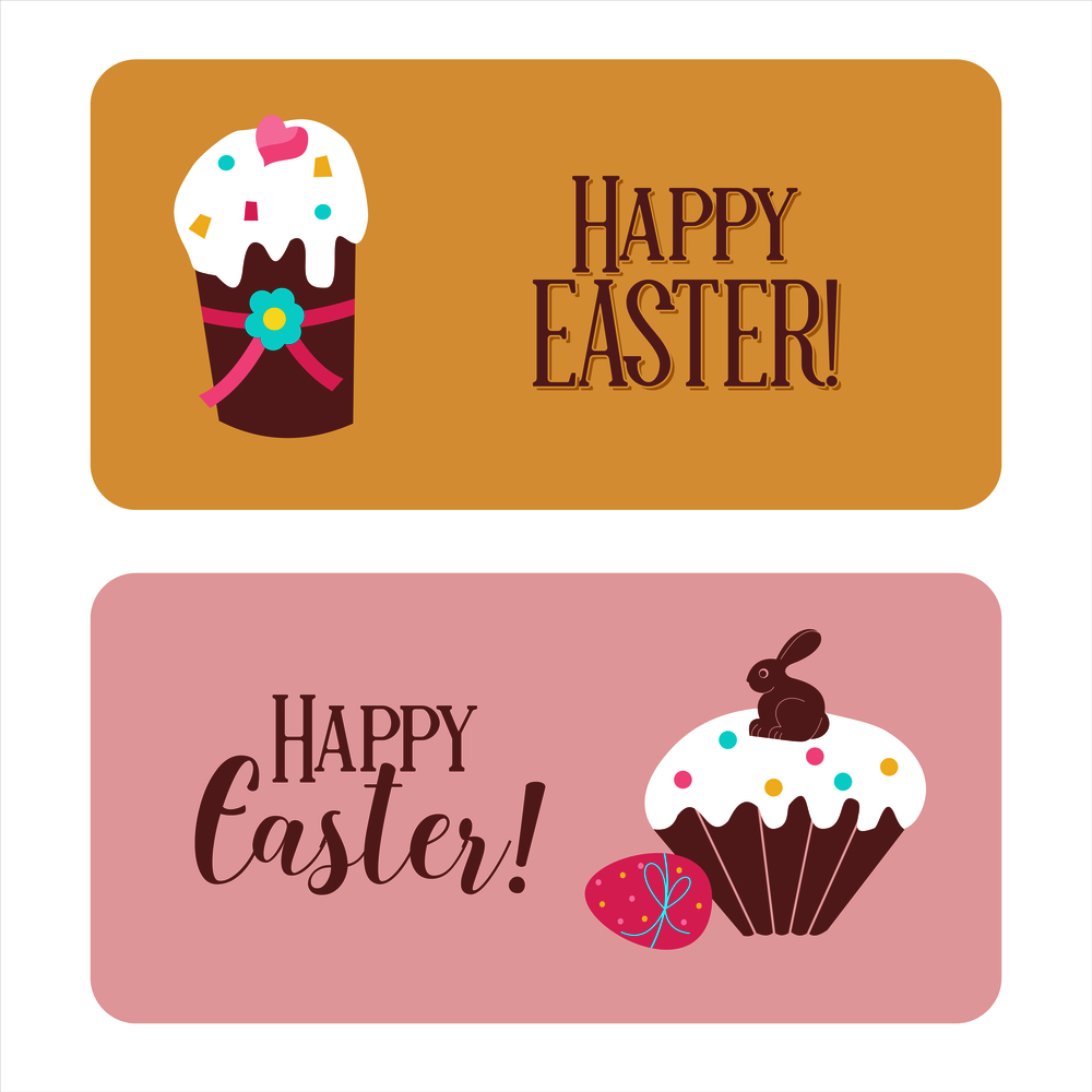 happy Easter. Vector greeting cards. Cartoon beautiful Easter cakes.