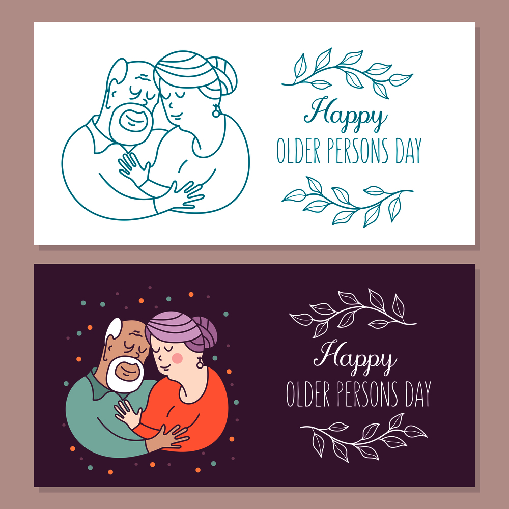 Grandparents have been together all their lives. Day of the elderly person. Family day. Cute vector greeting card. The concept of a happy family, a happy old age in the circle of loving relatives.