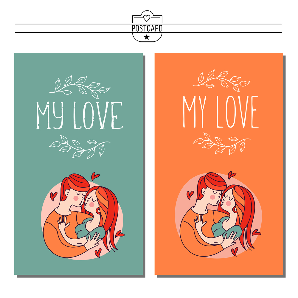 Boy and girl. Bride and groom. Love. Vector illustration in a linear fashion. Valentine&rsquo;s day card.