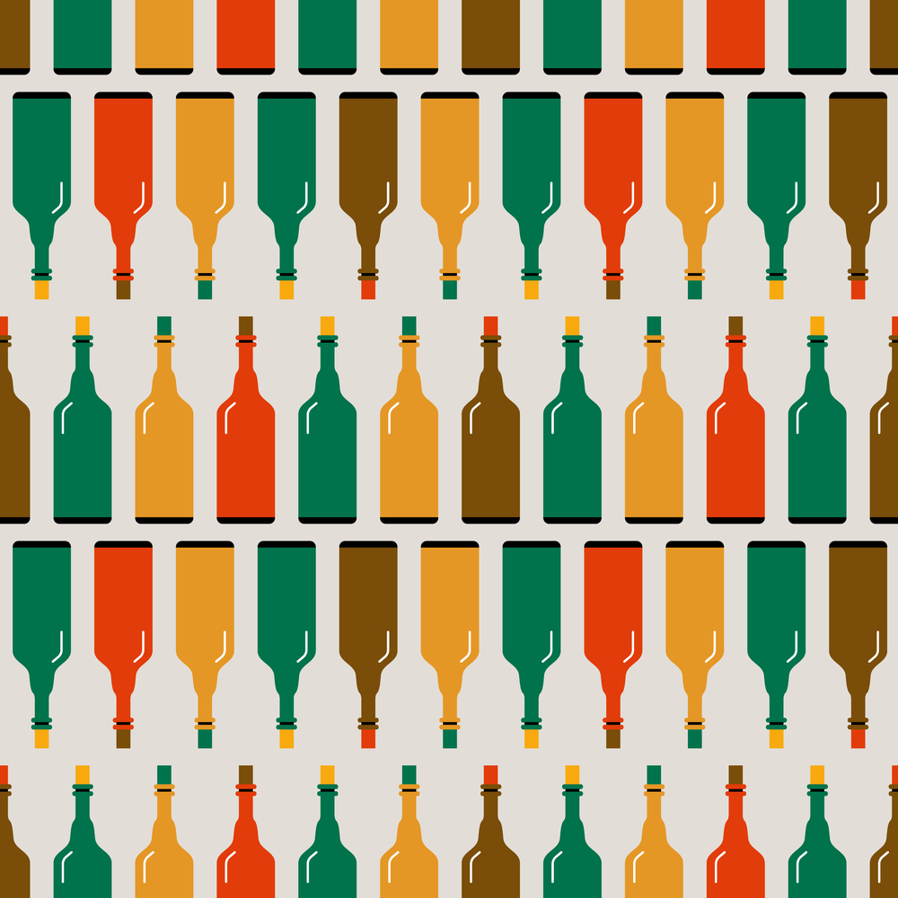 Seamless pattern of multi-colored bottles. Vector illustration in a flat style.. Seamless pattern of multi-colored bottles. Vector illustration.