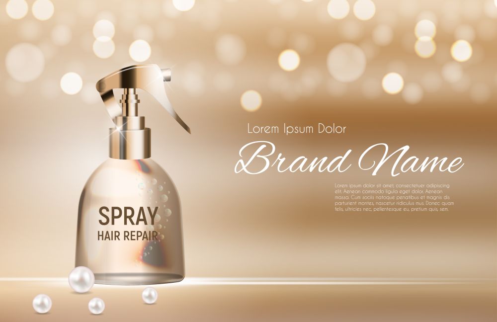 Design Hair Repair Spray Cosmetics Product  Template for Ads or Magazine Background. 3D Realistic Vector Iillustration. EPS10. Design Hair Repair Spray Cosmetics Product  Template for Ads or Magazine Background. 3D Realistic Vector Iillustration