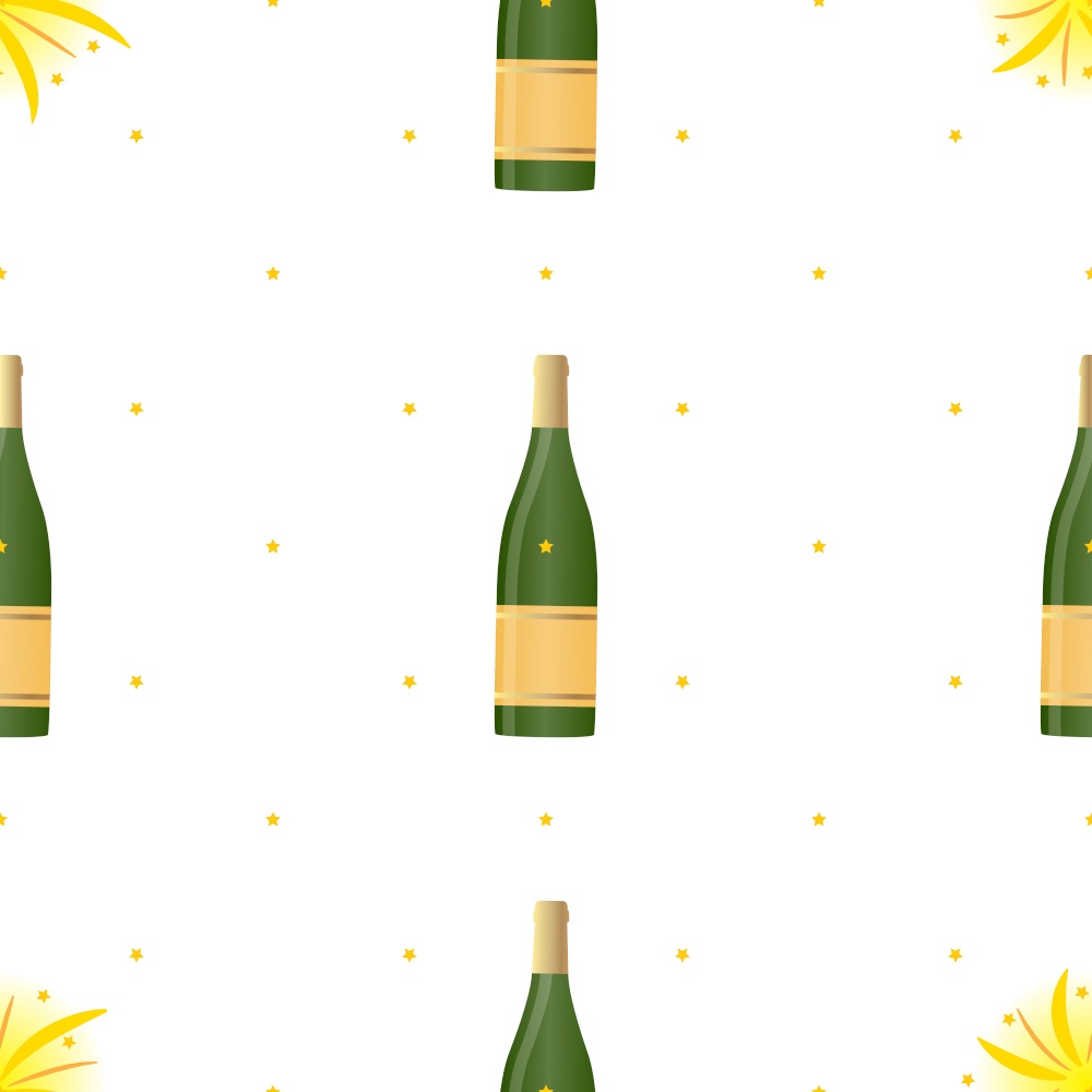 Bottle of champagne and fireworks seamless pattern background. Vector Illustration EPS10. Bottle of champagne and fireworks seamless pattern background. Vector Illustration