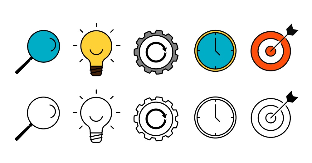 Simple Line Icon Set of search, idea, process, time and goal business sign. Vector Illustration. Simple Line Icon Set of search, idea, process, time and goal business sign. Vector Illustration EPS10