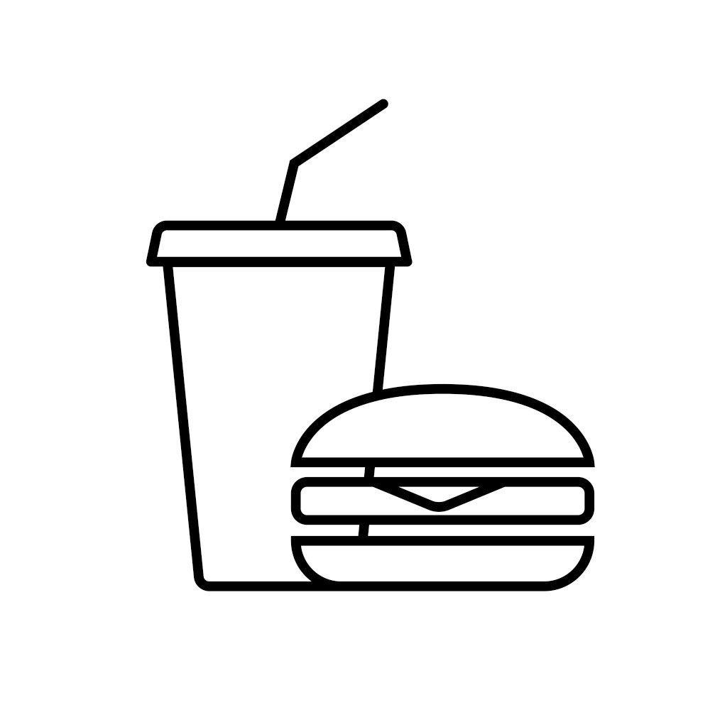 Burger and lemonade. Simple food icon in trendy line style isolated on white background for web applications and mobile concepts. Vector illustration. EPS10. Burger and lemonade. Simple food icon in trendy line style isolated on white background for web applications and mobile concepts. Vector illustration