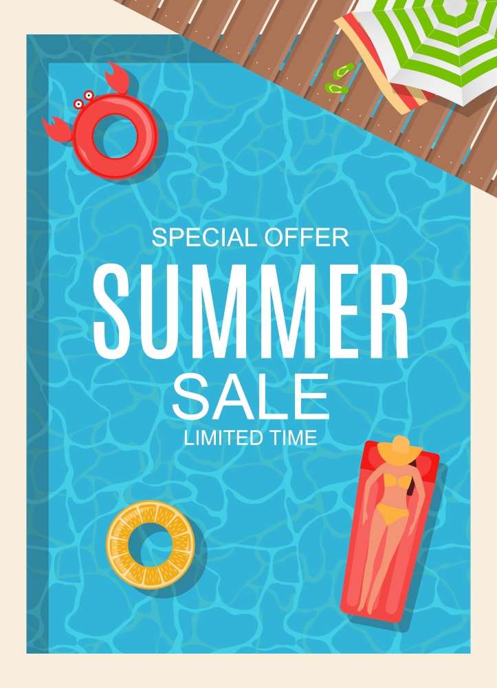 Summer Sale background poster with swimming pool. Vector Illustration EPS10. Summer Sale background poster with swimming pool. Vector Illustration