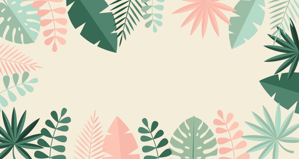Simple Tropical Palm and Motstera Leaves Natural Flat Background. Vector Illustration EPS10. Simple Tropical Palm and Motstera Leaves Natural Flat Background. Vector Illustration