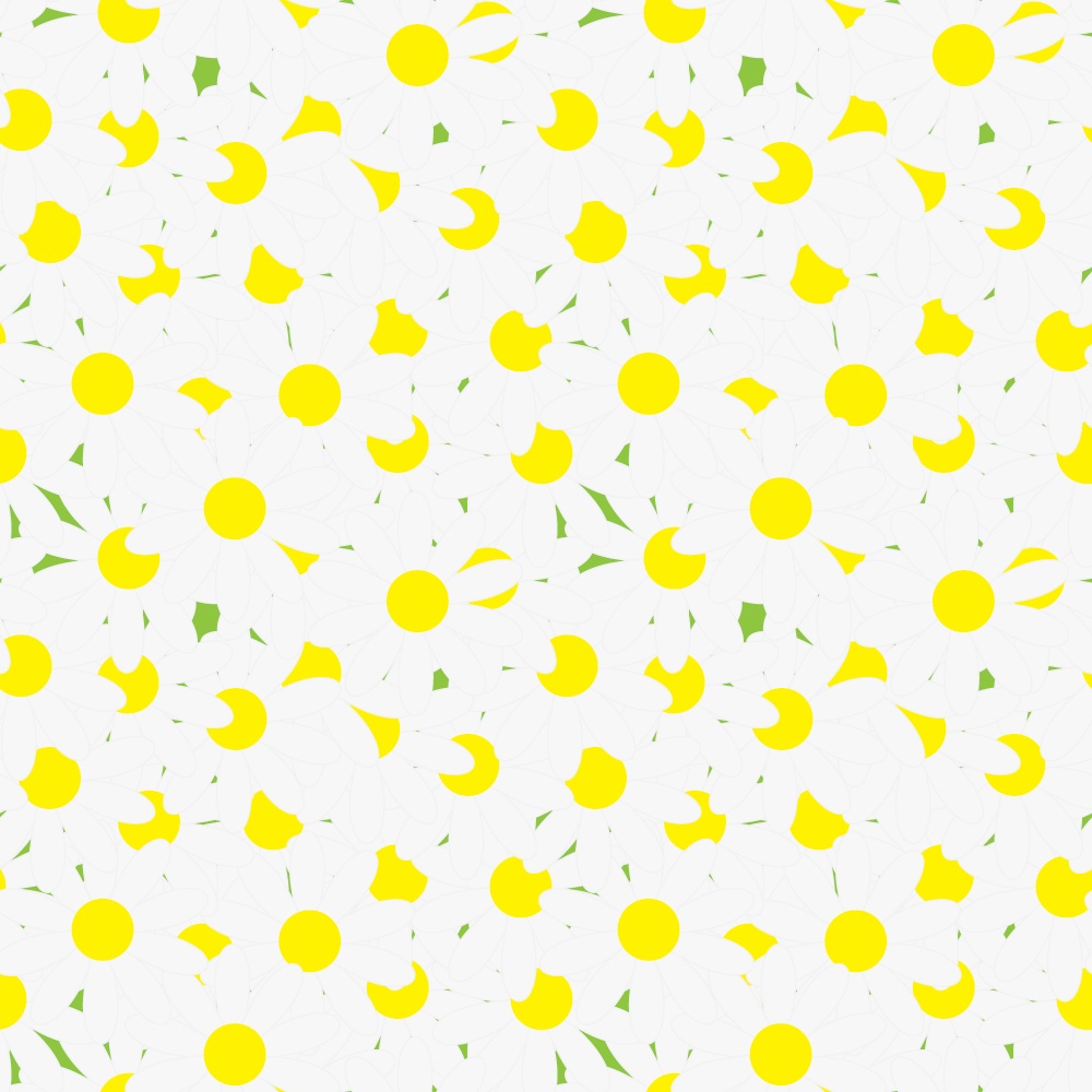 Unfolded chamomile on the whole green background, seamless pattern. Vector Illustration. EPS 10. Unfolded chamomile on the whole green background, seamless pattern. Vector Illustration