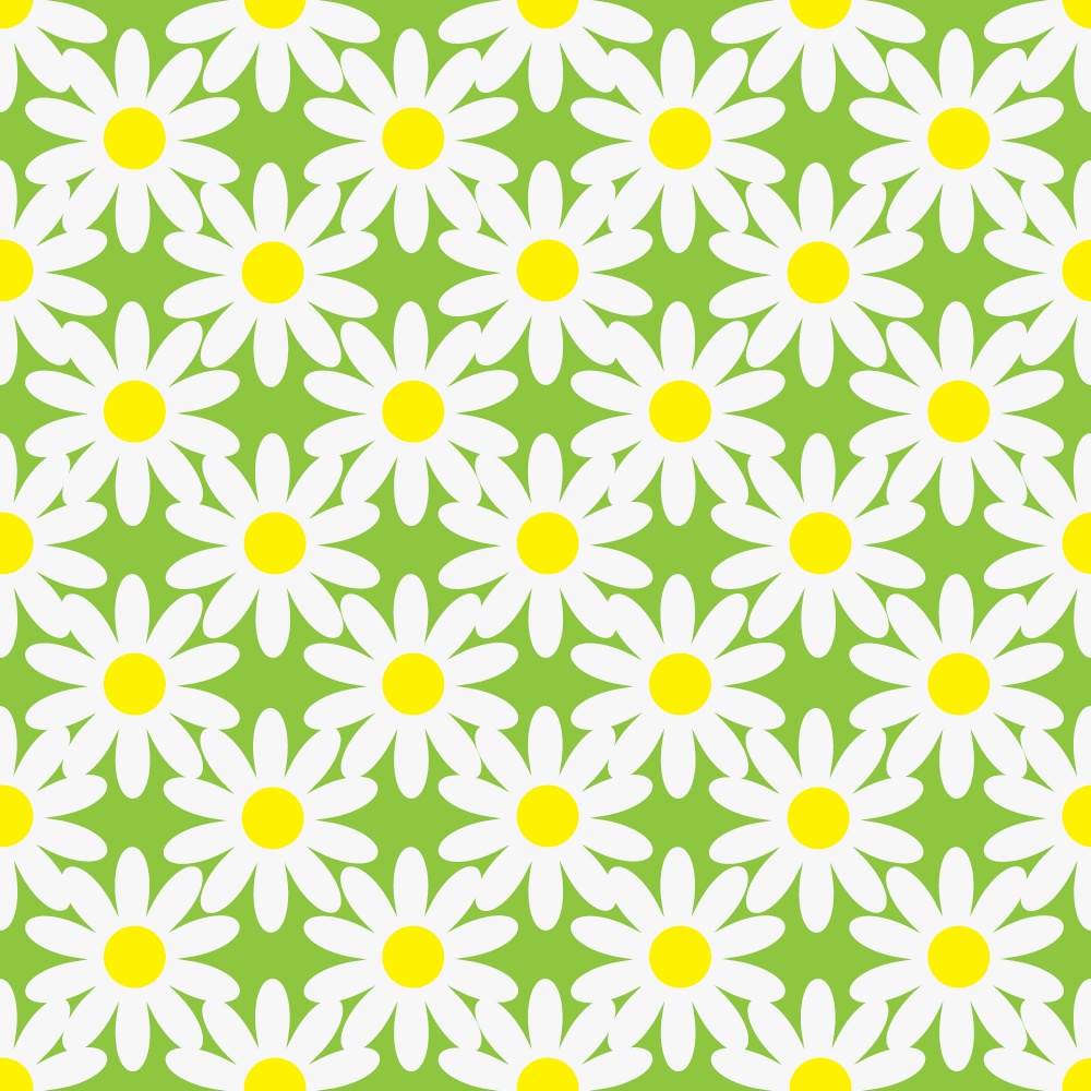 Blooming chamomile on green background, seamless pattern. Vector Illustration. EPS10. Blooming chamomile on green background, seamless pattern. Vector Illustration