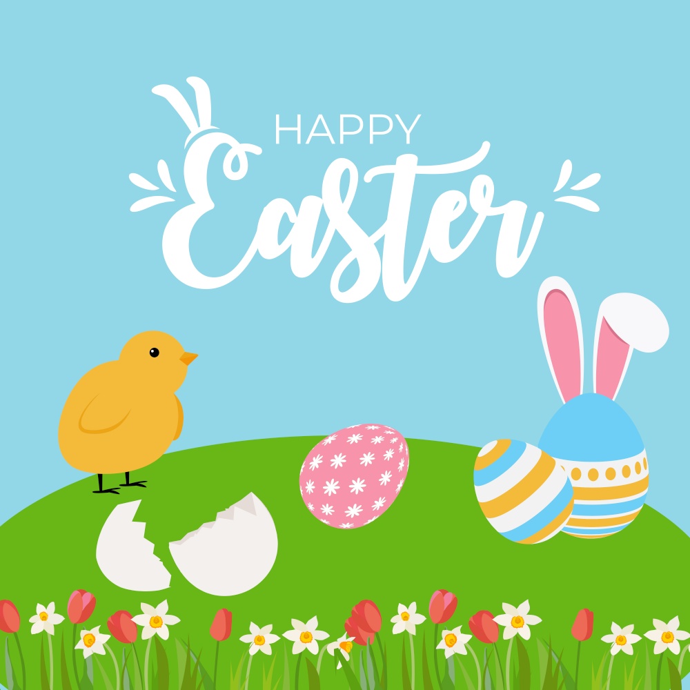 Cute Cartoon Happy Easter Spring Holiday Background Illustration EPS10. Cute Cartoon Happy Easter Spring Holiday Background Illustration