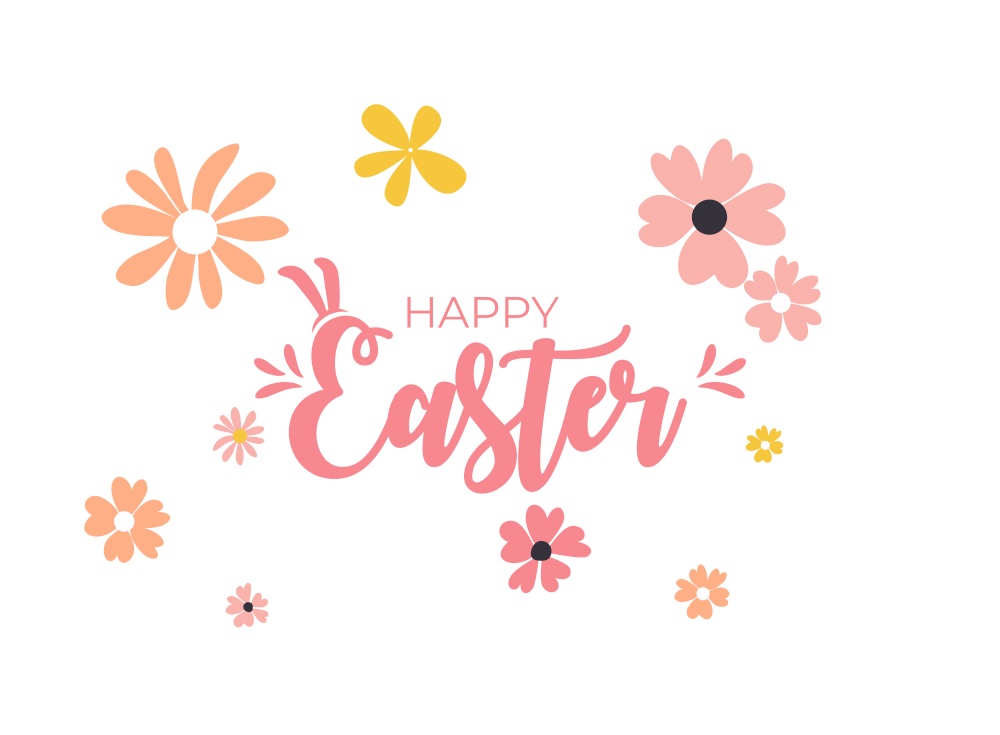 Cute Cartoon Happy Easter Spring Holiday Background with Flowers Illustration EPS10. Cute Cartoon Happy Easter Spring Holiday Background with Flowers Illustration