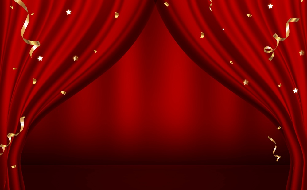 Red curtains Open Luxury Invitation Banner Background. Vector Illustration EPS10. Red curtains Open Luxury Invitation Banner Background. Vector Illustration