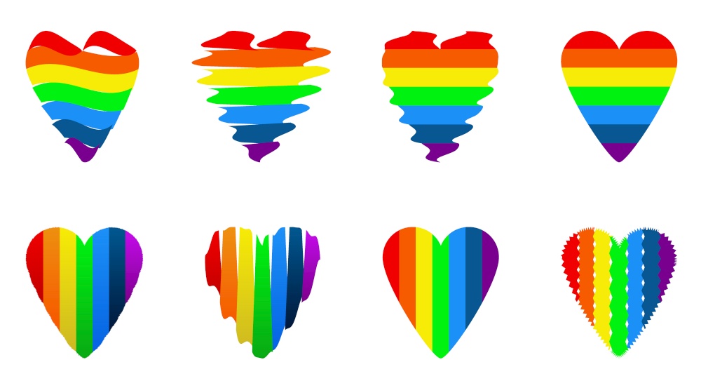 Set of Rainbow heart - lgbt, on white background Watercolor pride day flag. EPS10. Set of Rainbow heart - lgbt, on white background Watercolor pride day flag