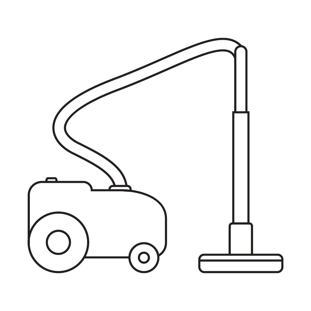 Electric vacuum cleaner with hose. Black and white icon. Vector Illustration. EPS10. Electric vacuum cleaner with hose. Black and white icon. Vector Illustration