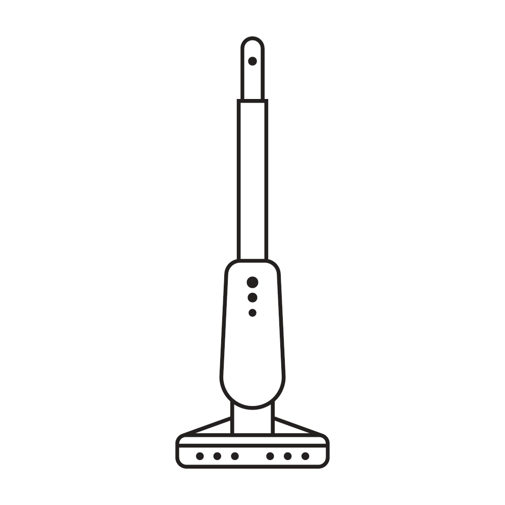 Hoseless Electric Vacuum Cleaner, Upright Cordless Vacuum Cleaner. Black and white icon. Vector Illustration. EPS10. Hoseless Electric Vacuum Cleaner, Upright Cordless Vacuum Cleaner. Black and white icon. Vector Illustration