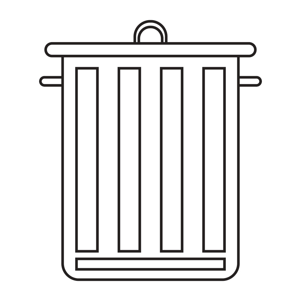 Universal waste bin with lid and handles. Black and white icon. Vector Illustration. EPS10. Universal waste bin with lid and handles. Black and white icon. Vector Illustration