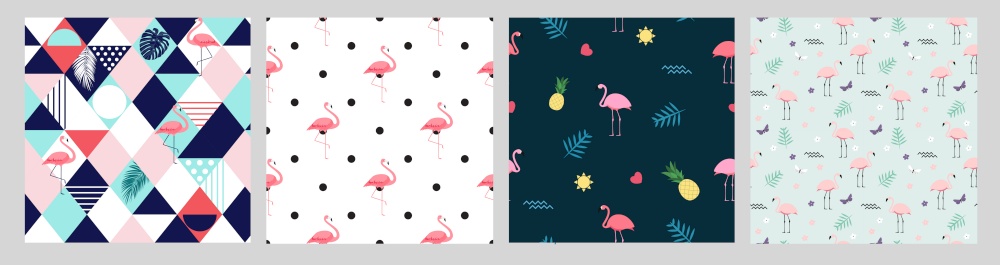 Pink Flamingo Seamless Pattern Background summer collection set. Vector Illustration EPS10. Pink Flamingo Seamless Pattern Background summer collection set. Vector Illustration