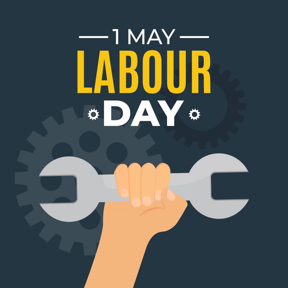 1 May Labour Day Background with hand and wrench Vector Illustration EPS10. 1 May Labour Day Background with hand and wrench Vector Illustration