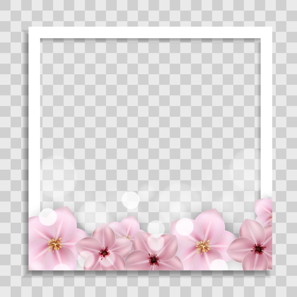 Empty Photo Frame Template with Spring Flowers for Media Post in Social Network. Vector Illustration. EPS10. Empty Photo Frame Template with Spring Flowers for Media Post in Social Network. Vector Illustration