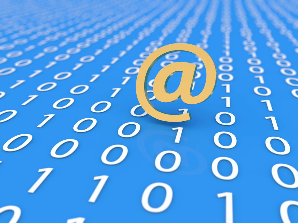 Email sign on digital data background. 3d rendering illustration.. Email sign on digital data background.