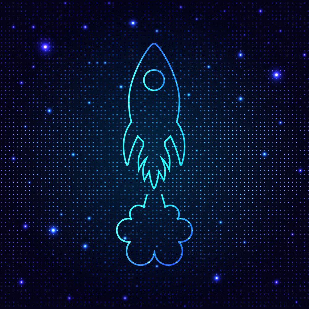 Flying rocket on a digital background. Vector illustration .. Flying rocket on a digital background.