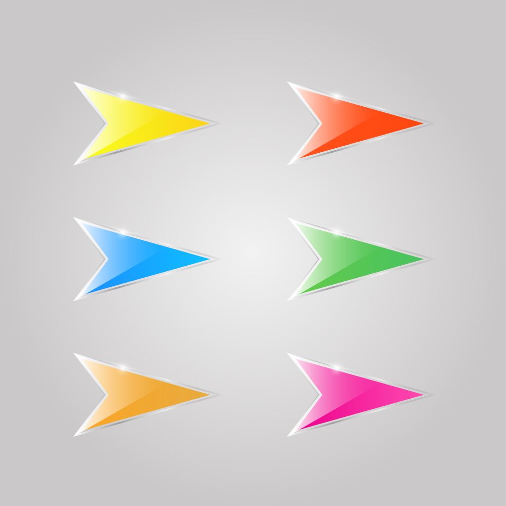 Colored glass arrows on a gray background. Vector illustration .. Colored glass arrows on a gray background. .