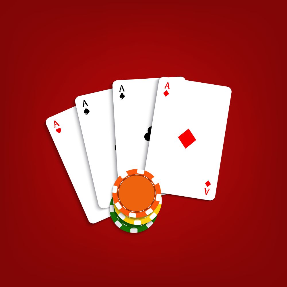Playing cards and chips on a red background. Vector illustration .. Playing cards and chips on a red background.