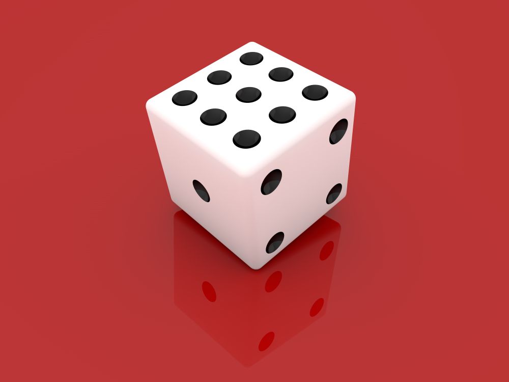 White dice on a red background. 3d render illustration.. White dice on a red background.