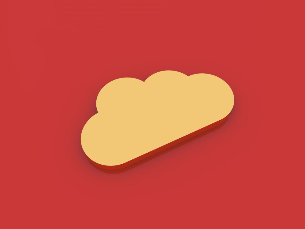 Golden cloud on a red background. 3d render illustration.. Golden cloud on a red background.